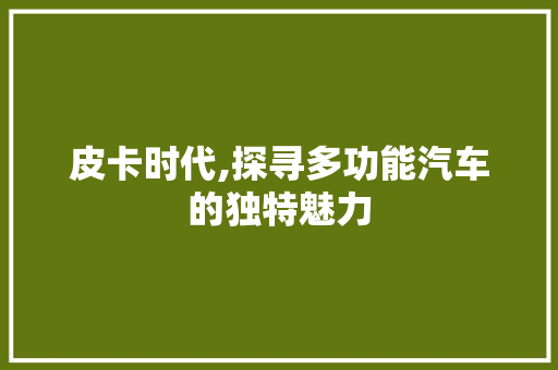皮卡时代,探寻多功能汽车的独特魅力