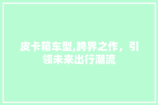 皮卡箱车型,跨界之作，引领未来出行潮流
