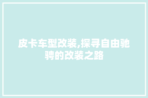 皮卡车型改装,探寻自由驰骋的改装之路