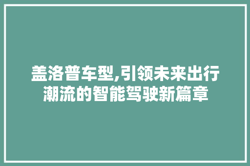 盖洛普车型,引领未来出行潮流的智能驾驶新篇章