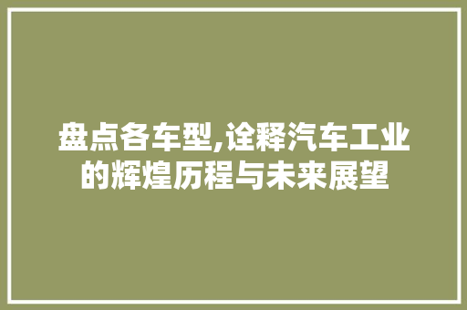 盘点各车型,诠释汽车工业的辉煌历程与未来展望