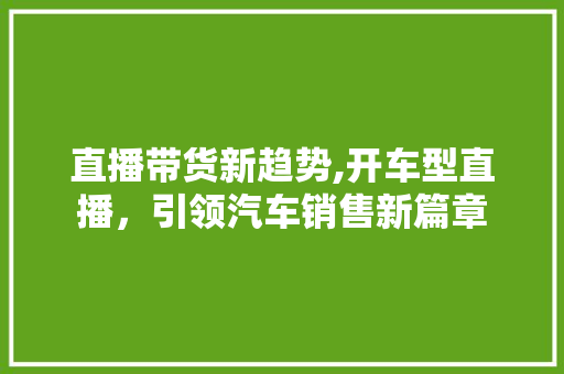 直播带货新趋势,开车型直播，引领汽车销售新篇章