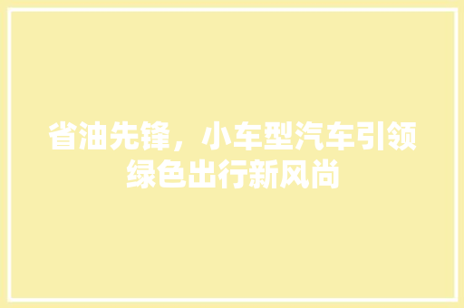 省油先锋，小车型汽车引领绿色出行新风尚