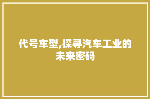 代号车型,探寻汽车工业的未来密码