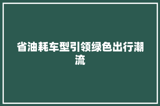 省油耗车型引领绿色出行潮流