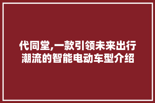 代同堂,一款引领未来出行潮流的智能电动车型介绍