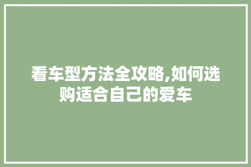 看车型方法全攻略,如何选购适合自己的爱车