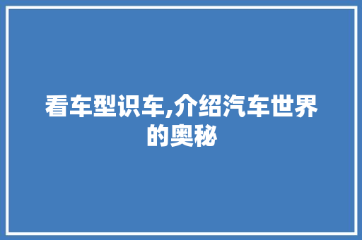 看车型识车,介绍汽车世界的奥秘