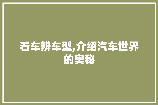 看车辨车型,介绍汽车世界的奥秘