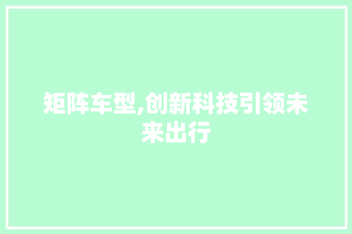 矩阵车型,创新科技引领未来出行