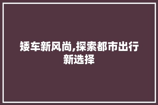 矮车新风尚,探索都市出行新选择