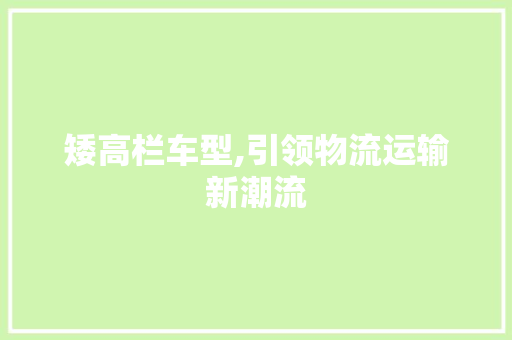 矮高栏车型,引领物流运输新潮流