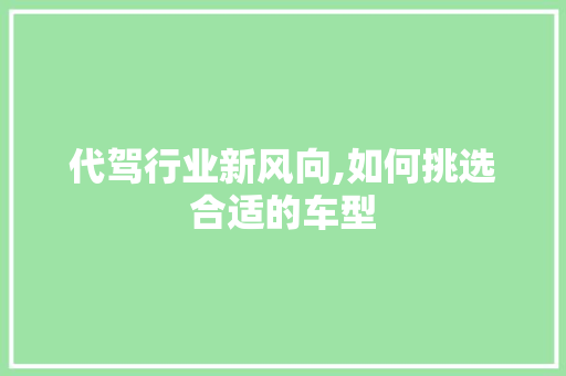 代驾行业新风向,如何挑选合适的车型
