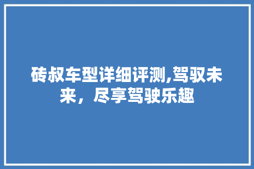 砖叔车型详细评测,驾驭未来，尽享驾驶乐趣 新能源汽车