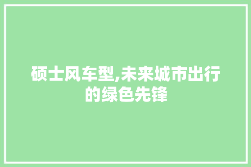硕士风车型,未来城市出行的绿色先锋