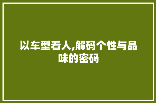 以车型看人,解码个性与品味的密码
