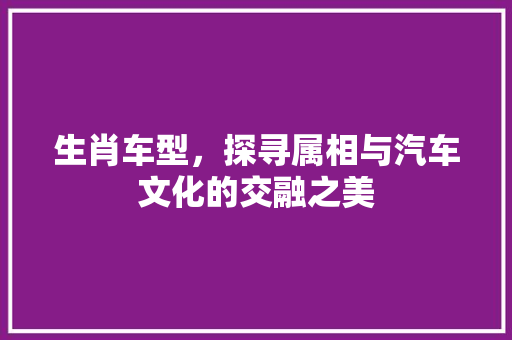 生肖车型，探寻属相与汽车文化的交融之美