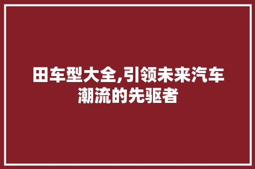 田车型大全,引领未来汽车潮流的先驱者