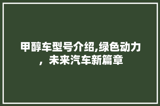 甲醇车型号介绍,绿色动力，未来汽车新篇章