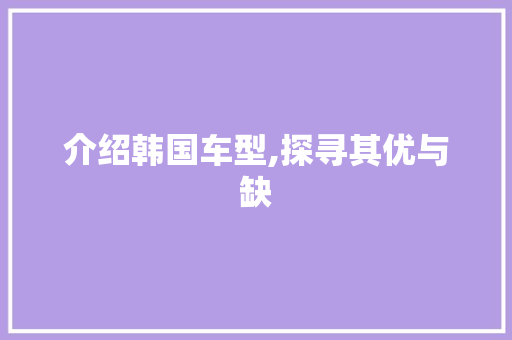 介绍韩国车型,探寻其优与缺