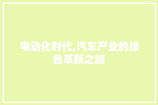 电动化时代,汽车产业的绿色革新之路