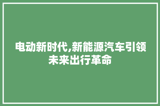 电动新时代,新能源汽车引领未来出行革命