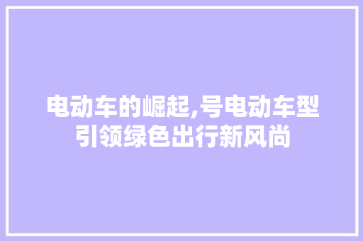 电动车的崛起,号电动车型引领绿色出行新风尚