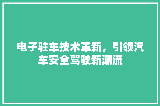 电子驻车技术革新，引领汽车安全驾驶新潮流