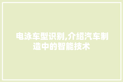 电泳车型识别,介绍汽车制造中的智能技术 变速箱配件