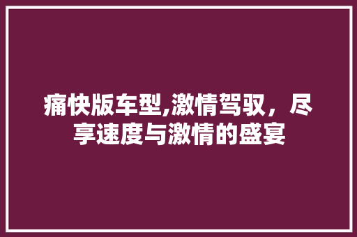 痛快版车型,激情驾驭，尽享速度与激情的盛宴