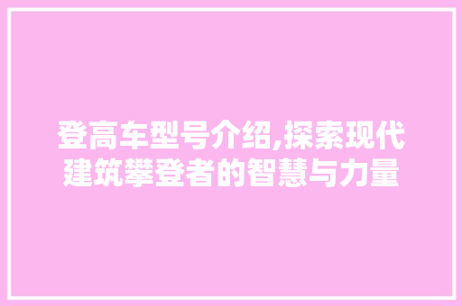 登高车型号介绍,探索现代建筑攀登者的智慧与力量