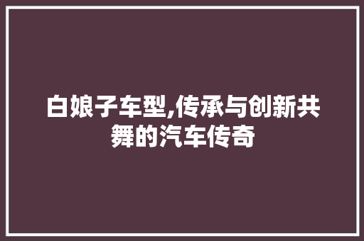 白娘子车型,传承与创新共舞的汽车传奇
