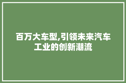 百万大车型,引领未来汽车工业的创新潮流