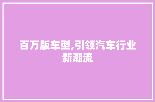 百万版车型,引领汽车行业新潮流