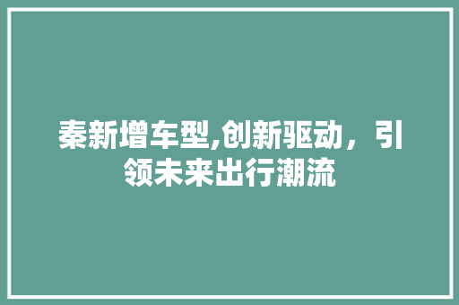秦新增车型,创新驱动，引领未来出行潮流