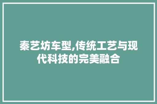 秦艺坊车型,传统工艺与现代科技的完美融合