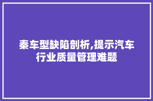 秦车型缺陷剖析,提示汽车行业质量管理难题