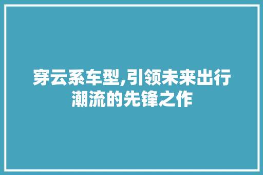 穿云系车型,引领未来出行潮流的先锋之作