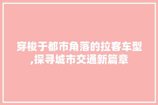 穿梭于都市角落的拉客车型,探寻城市交通新篇章