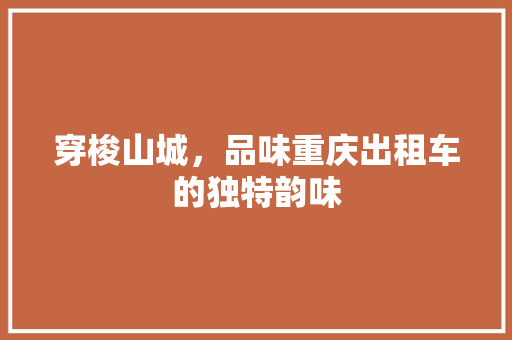 穿梭山城，品味重庆出租车的独特韵味