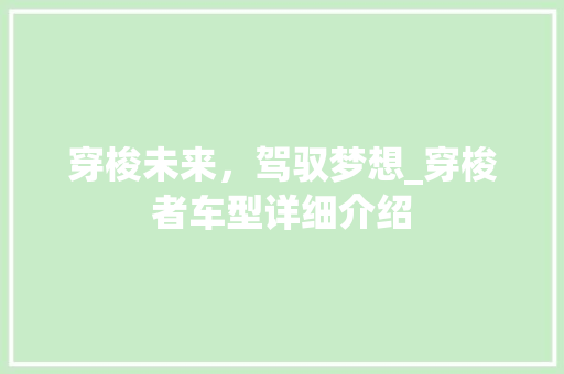 穿梭未来，驾驭梦想_穿梭者车型详细介绍
