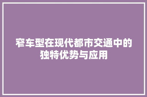 窄车型在现代都市交通中的独特优势与应用