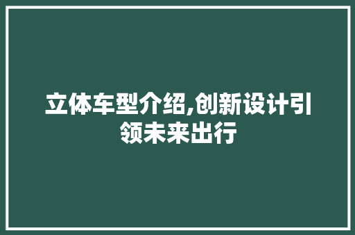 立体车型介绍,创新设计引领未来出行