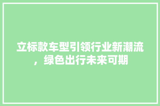 立标款车型引领行业新潮流，绿色出行未来可期