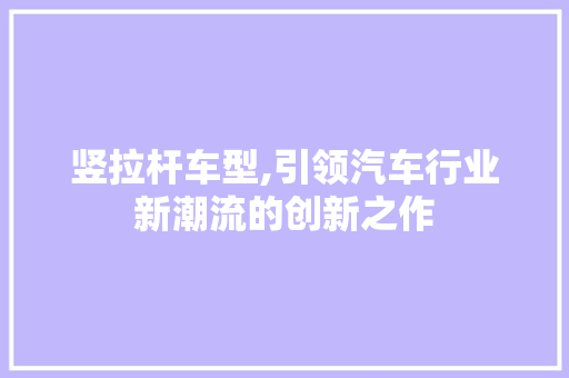 竖拉杆车型,引领汽车行业新潮流的创新之作