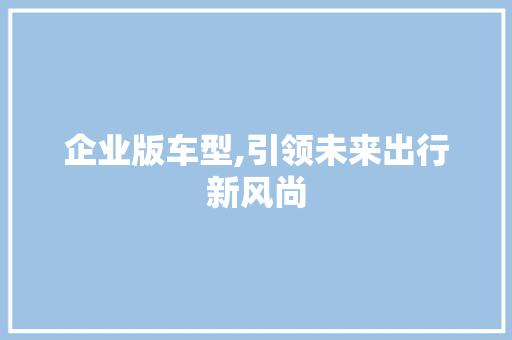 企业版车型,引领未来出行新风尚