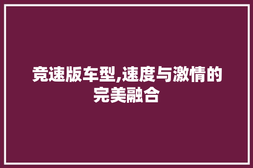 竞速版车型,速度与激情的完美融合
