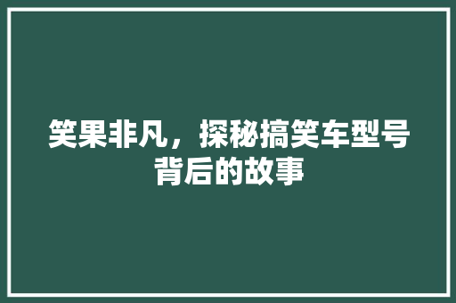 笑果非凡，探秘搞笑车型号背后的故事