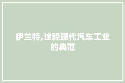 伊兰特,诠释现代汽车工业的典范