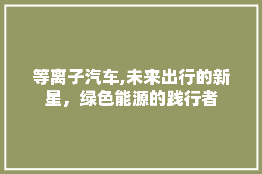 等离子汽车,未来出行的新星，绿色能源的践行者